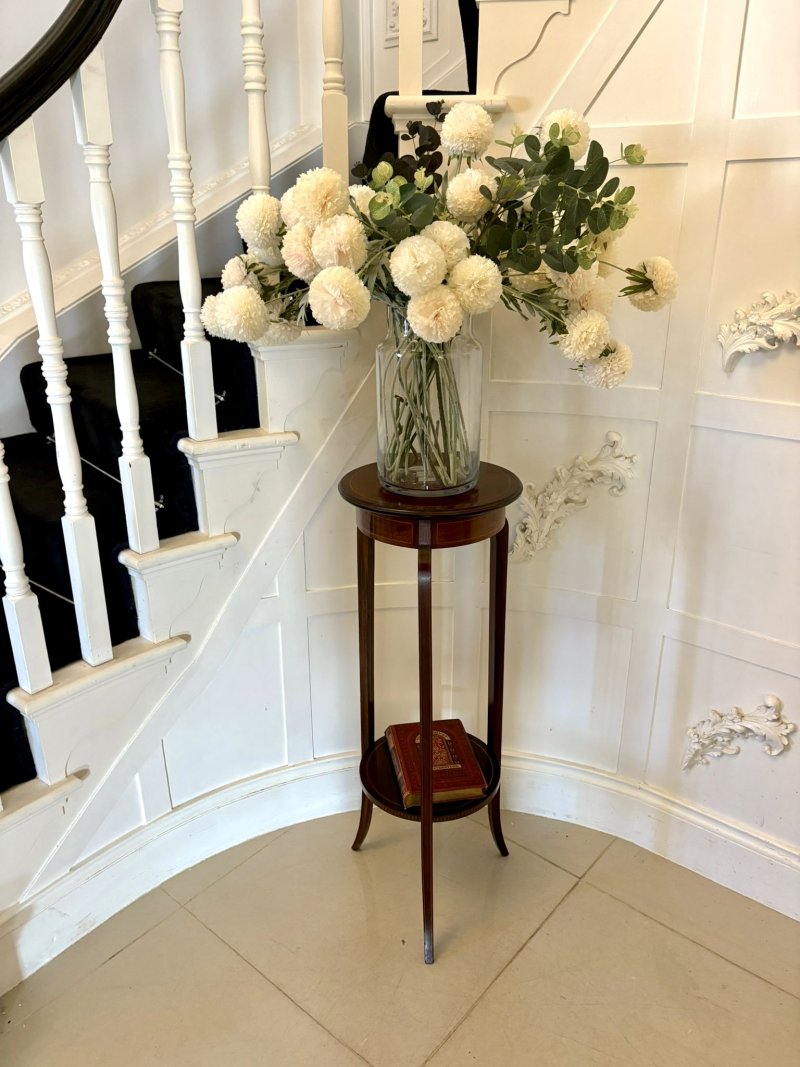 Antique Edwardian Mahogany & Satinwood Inlaid Jardinière Stand